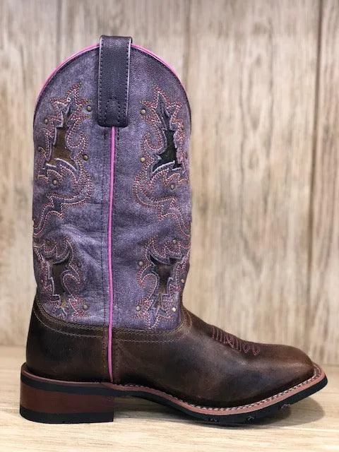 Laredo Women's Lola Tan & Purple Inlay Square Toe Cowgirl Boots 5657