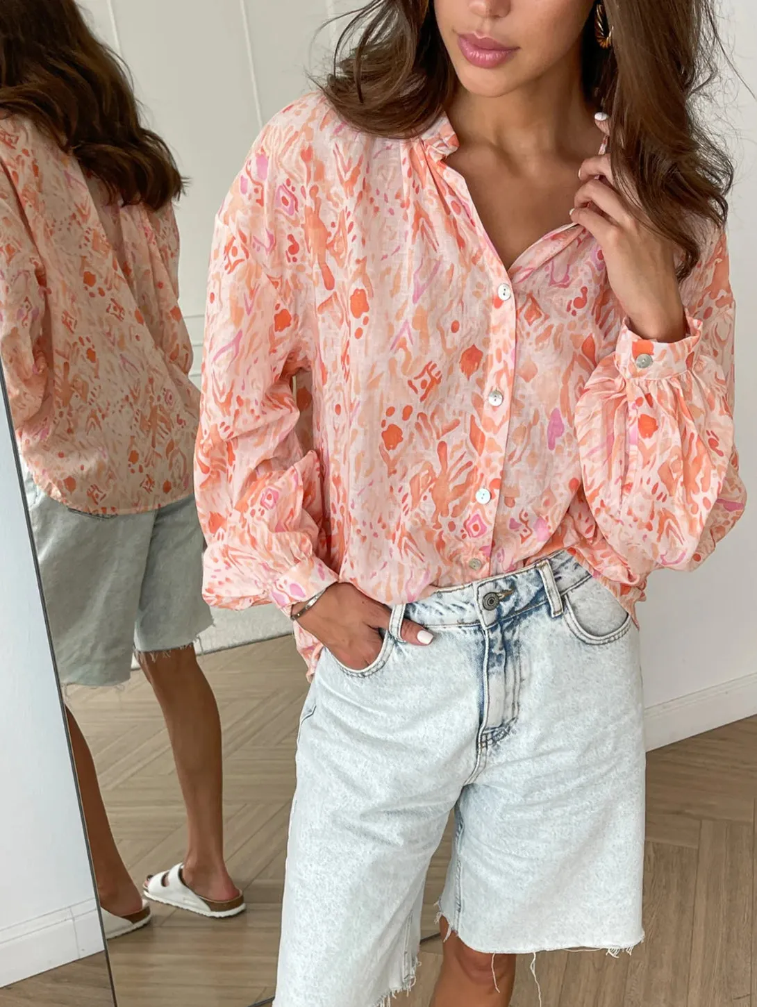 Ligia Print Blouse - Coral Print