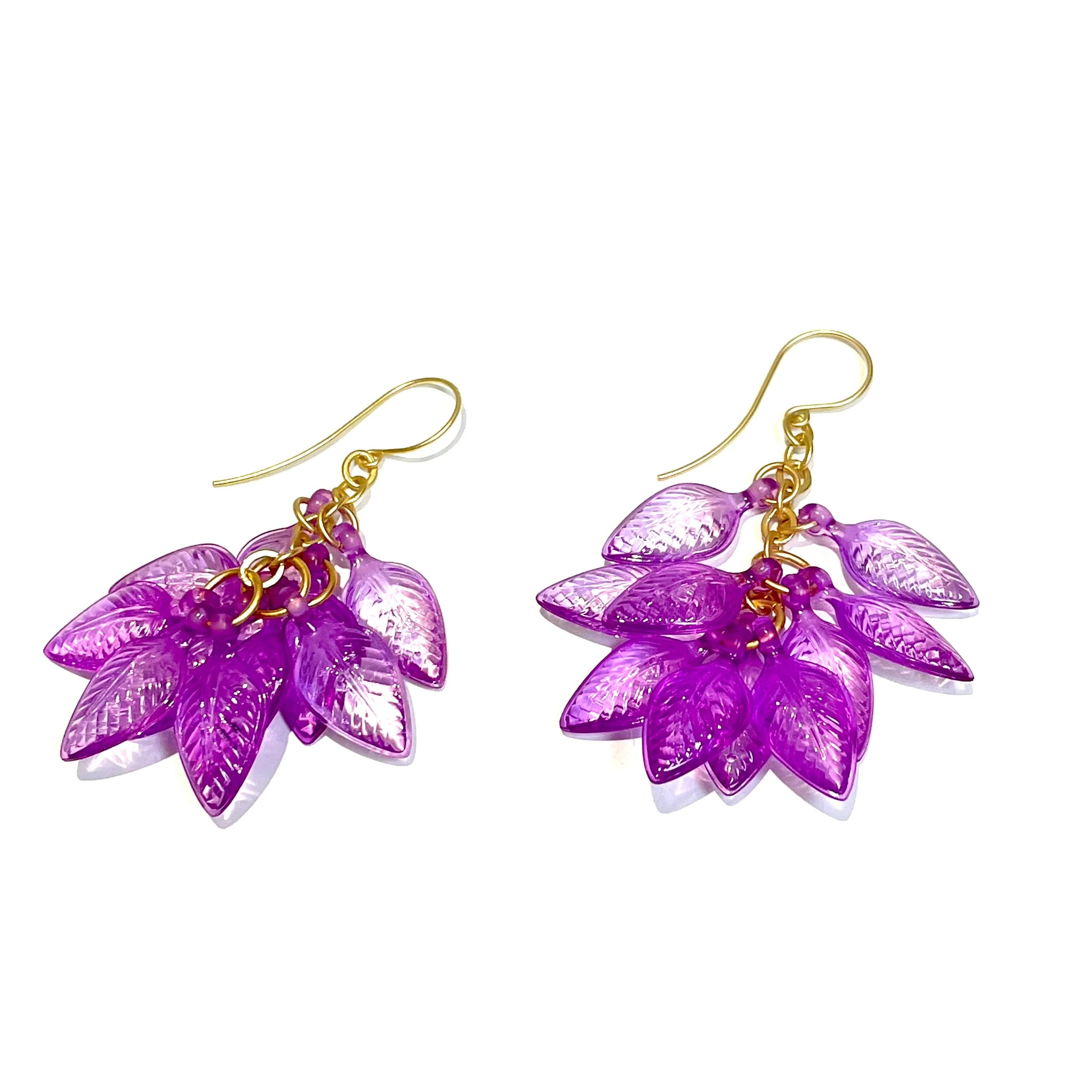 Lilac Purple Leaf Cluster Drop Earrings