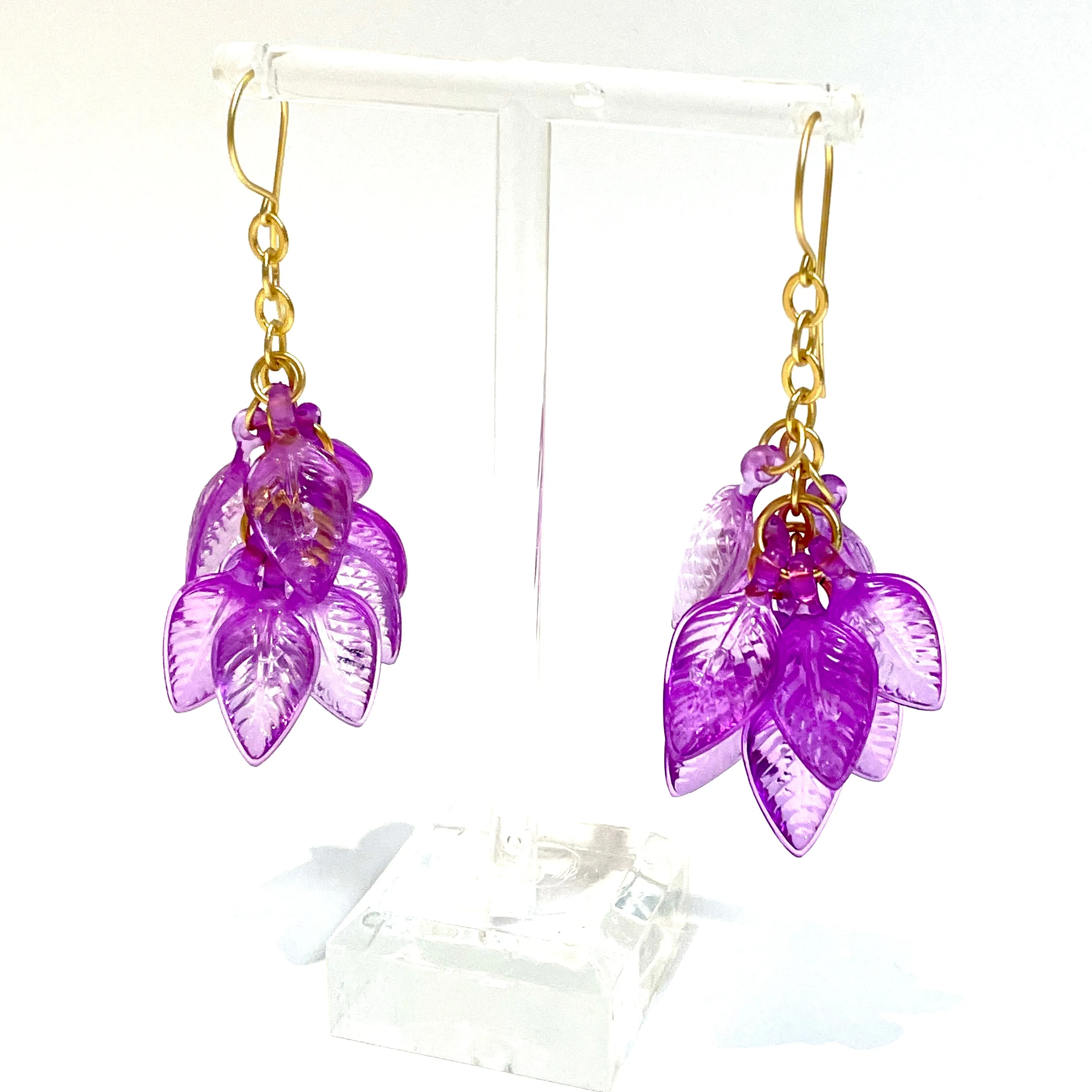 Lilac Purple Leaf Cluster Drop Earrings