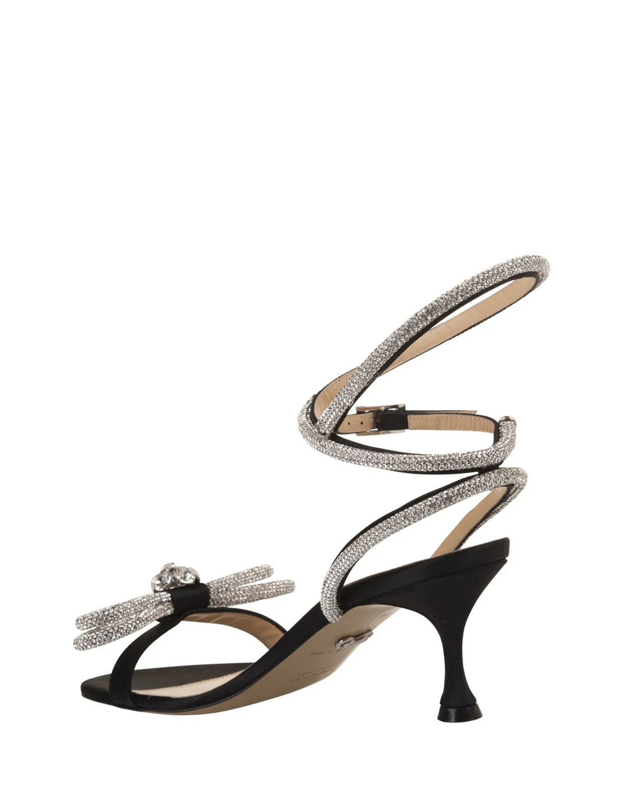 MACH & MACH Double Bow 65 mm Sandals In Black Satin With Crystals