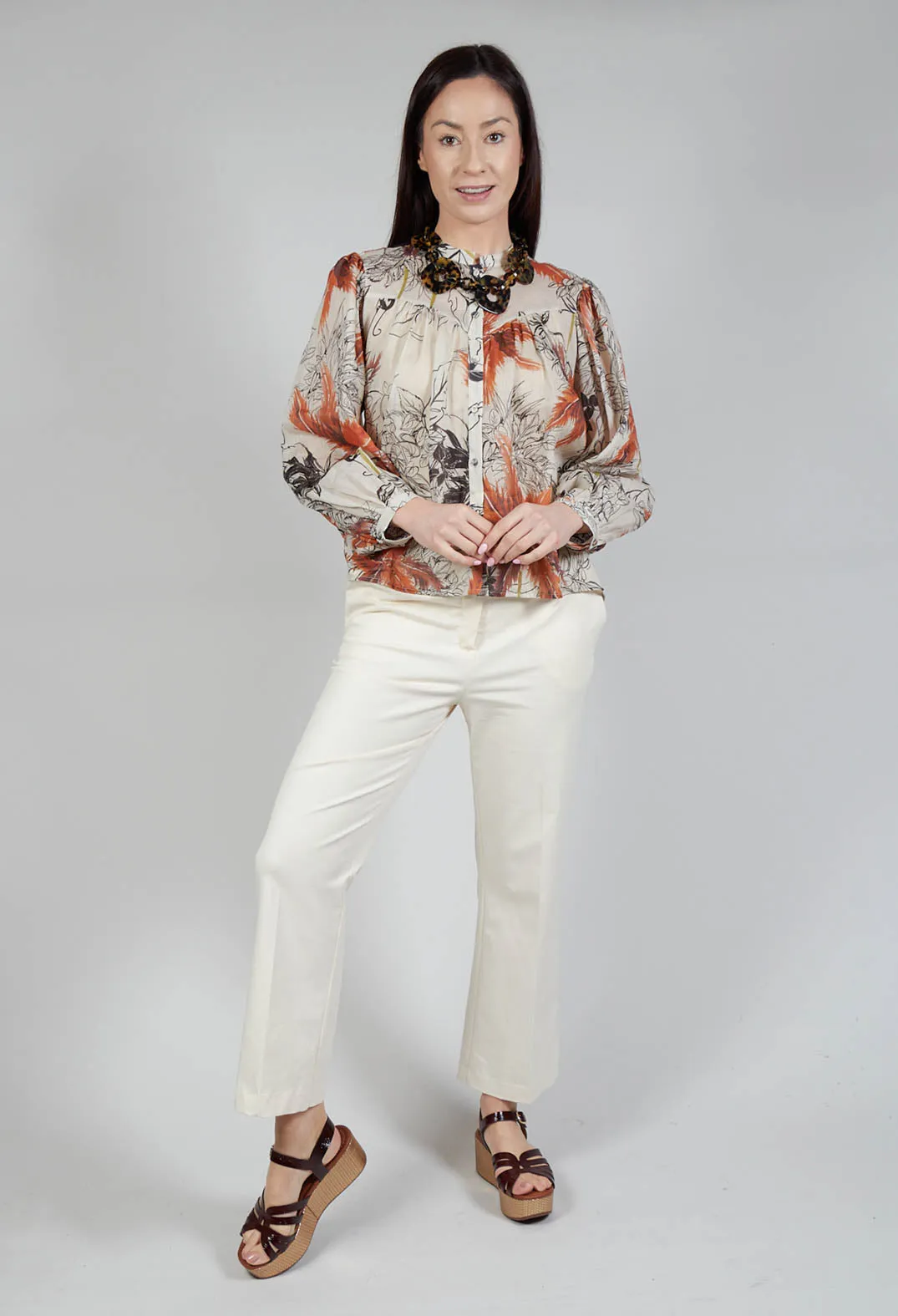 Mandarin Collar Blouse in Palms Print