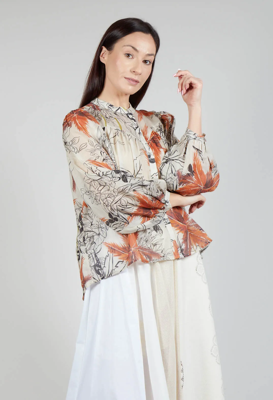 Mandarin Collar Blouse in Palms Print