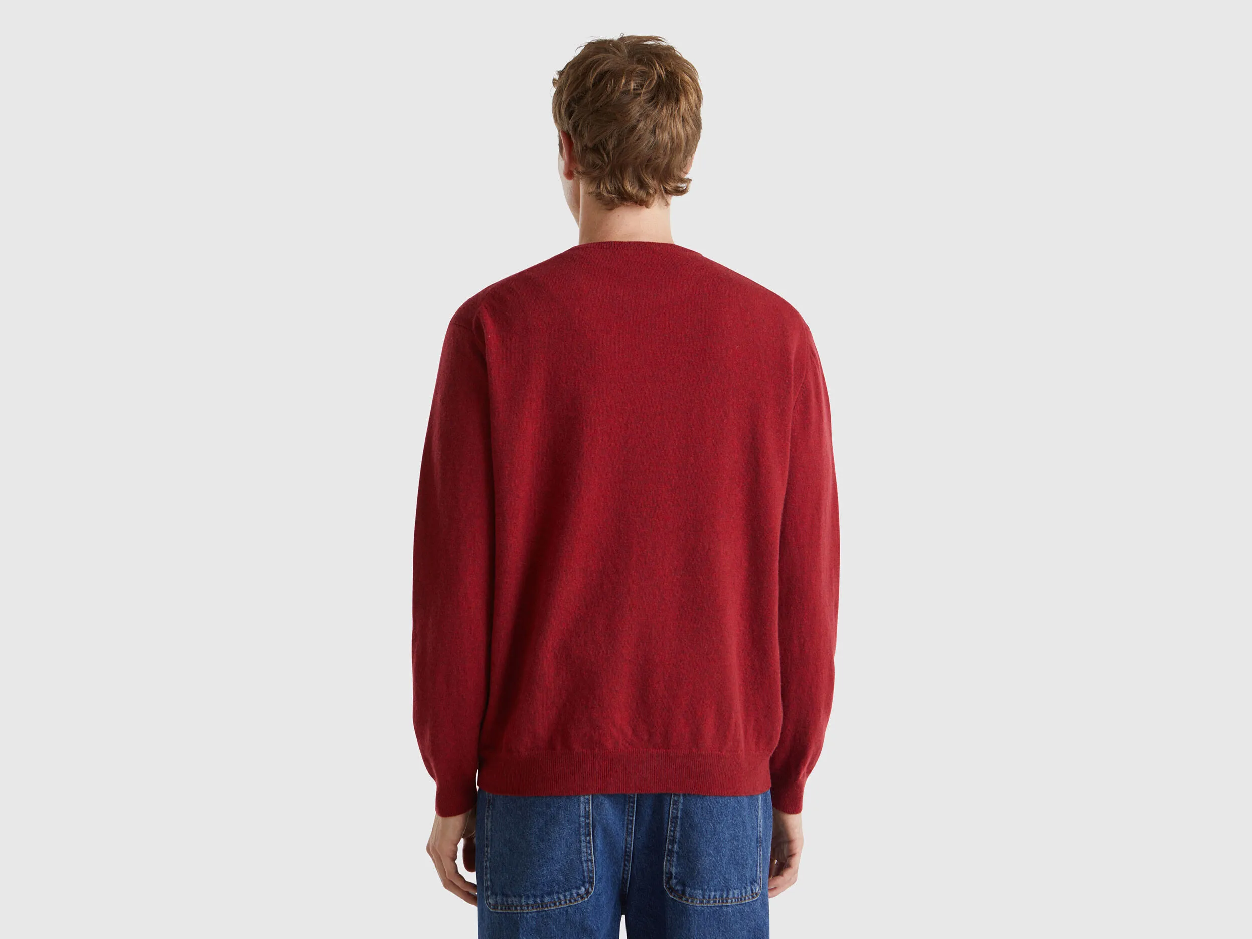 Marl red crew neck sweater in pure Merino wool - Red | Benetton