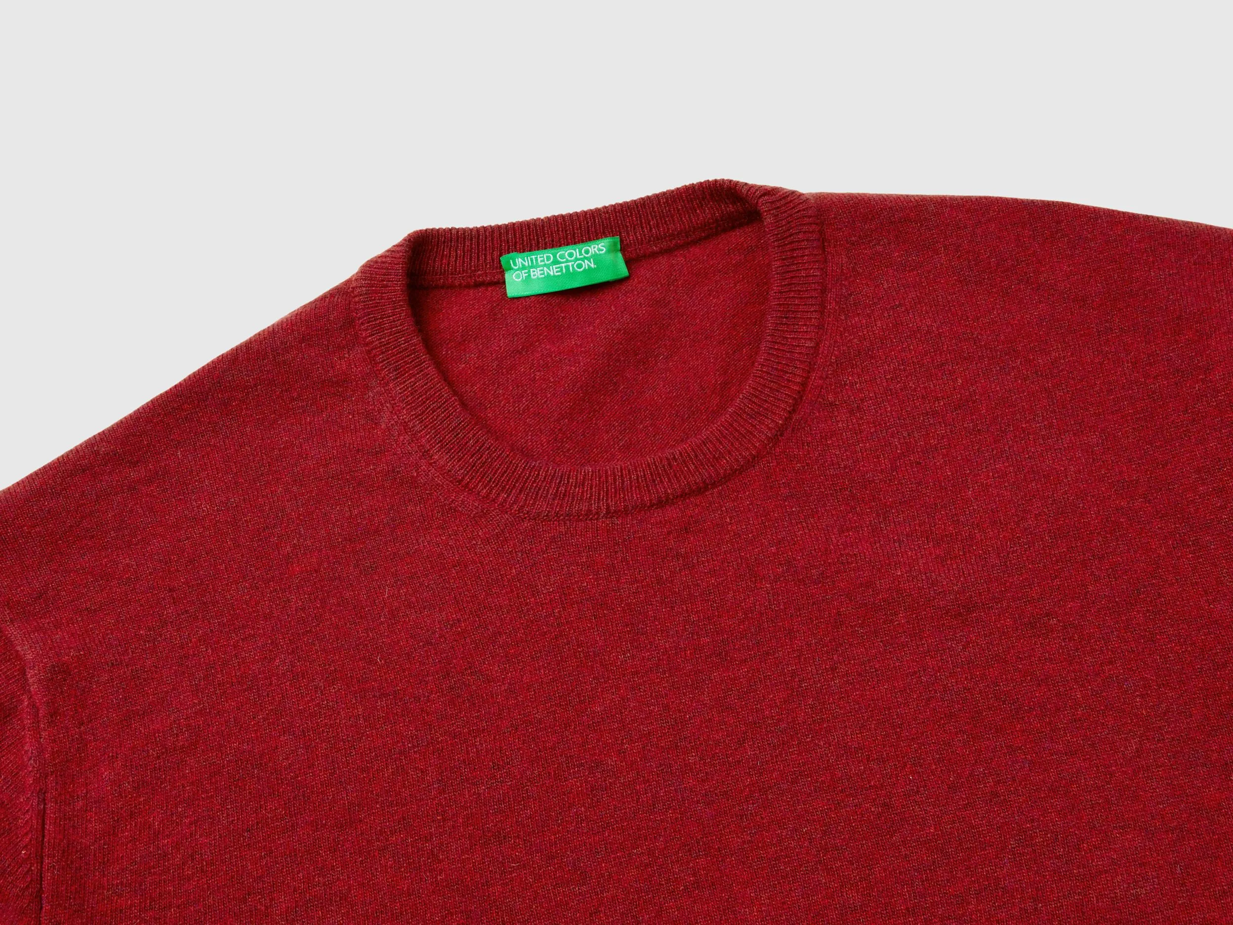 Marl red crew neck sweater in pure Merino wool - Red | Benetton