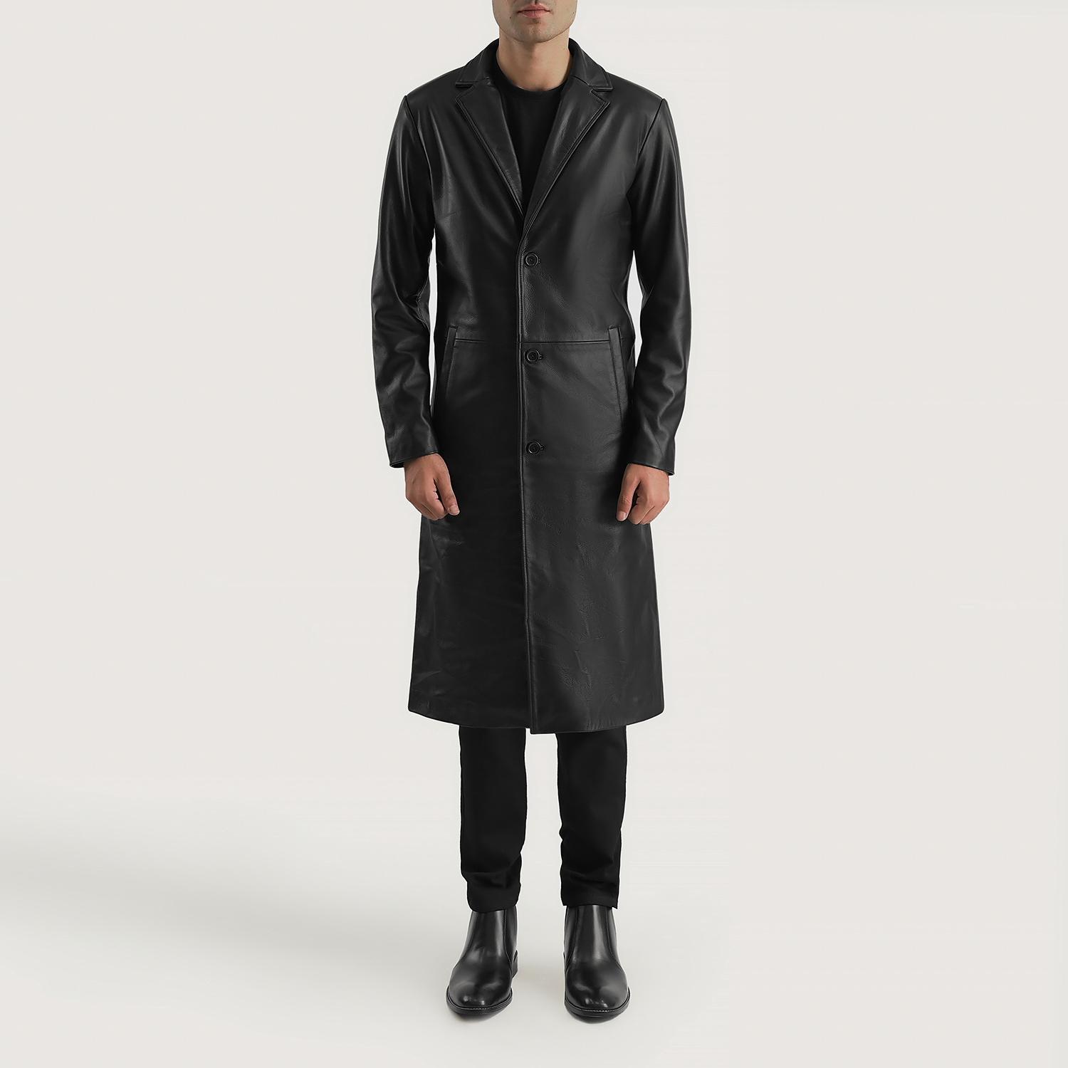 Mateo Black Leather Single Breasted Coat