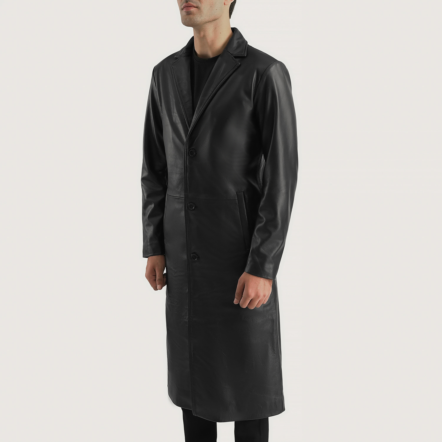 Mateo Black Leather Single Breasted Coat