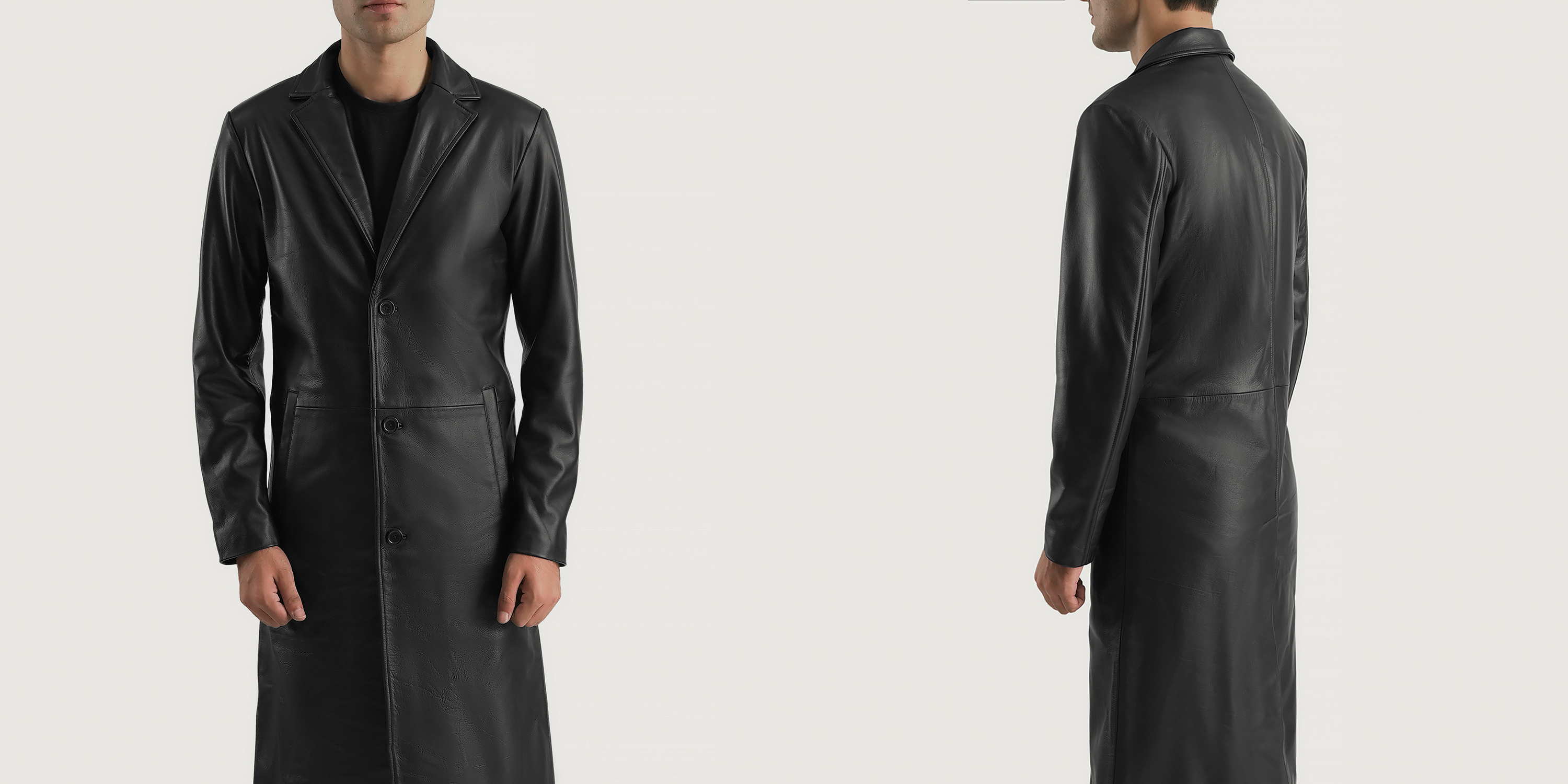 Mateo Black Leather Single Breasted Coat