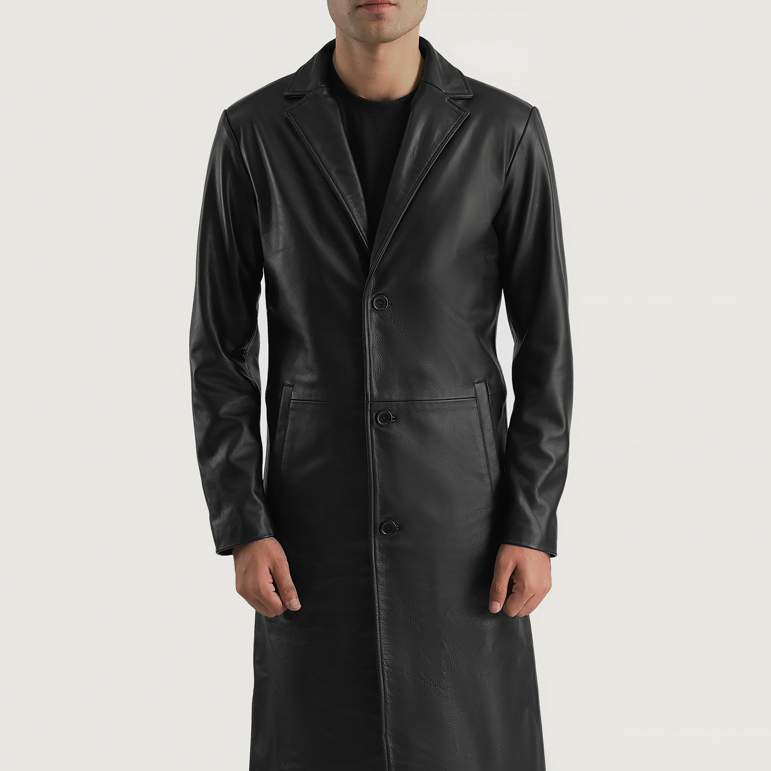 Mateo Black Leather Single Breasted Coat