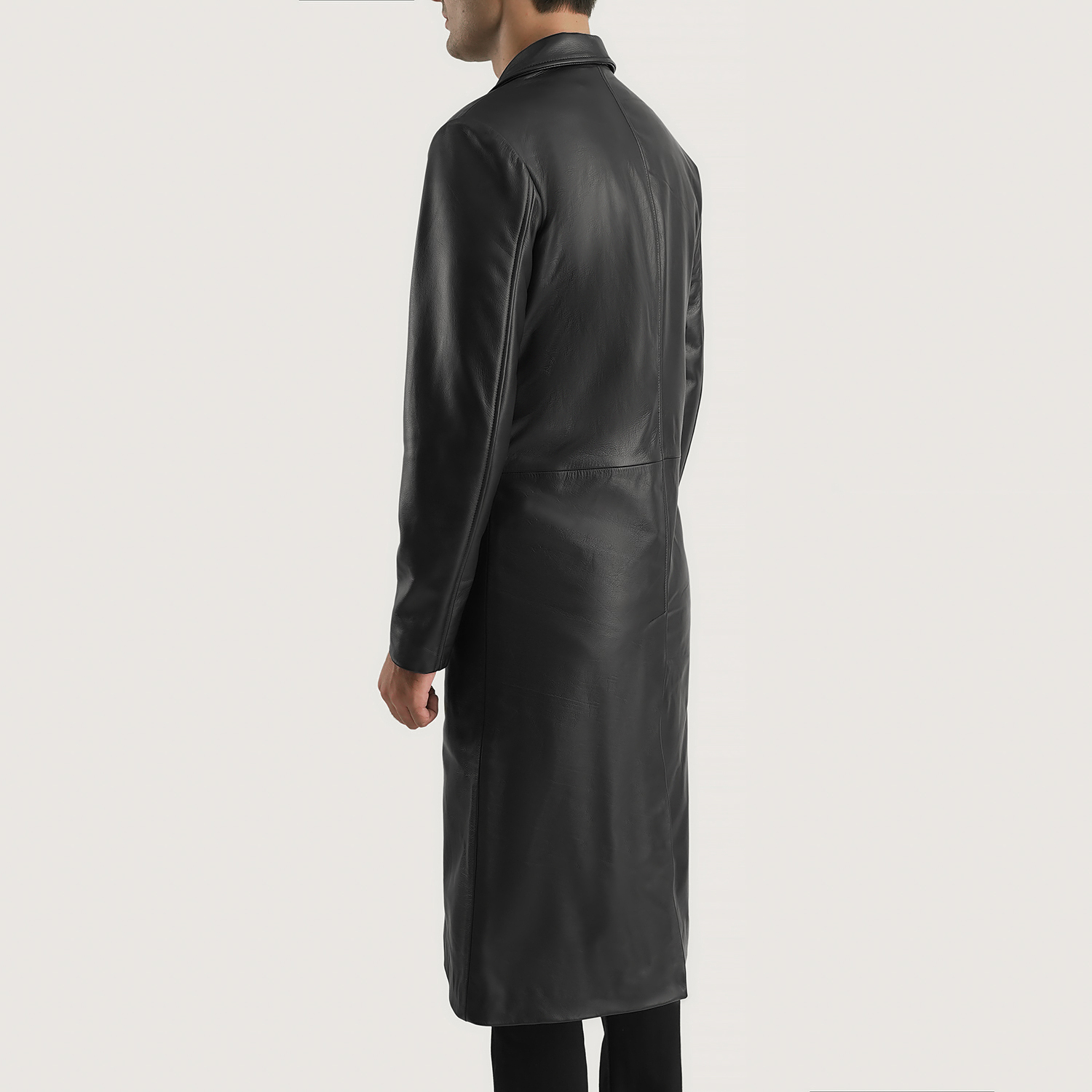 Mateo Black Leather Single Breasted Coat