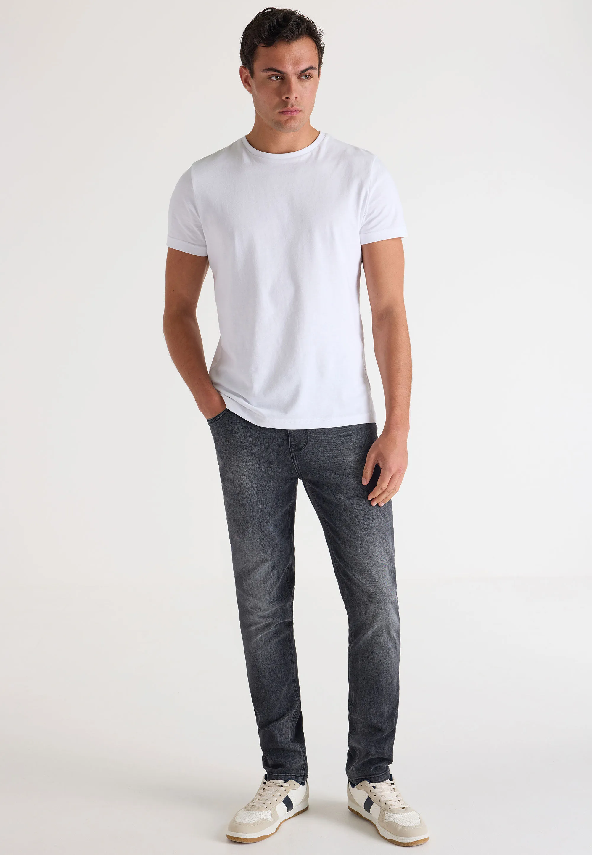 Mens Grey Stretch Slim Jeans