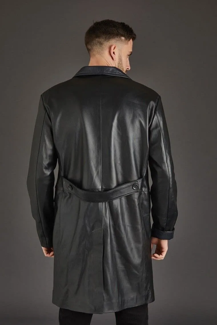 Men'S Leather Coat in Black :Cesar