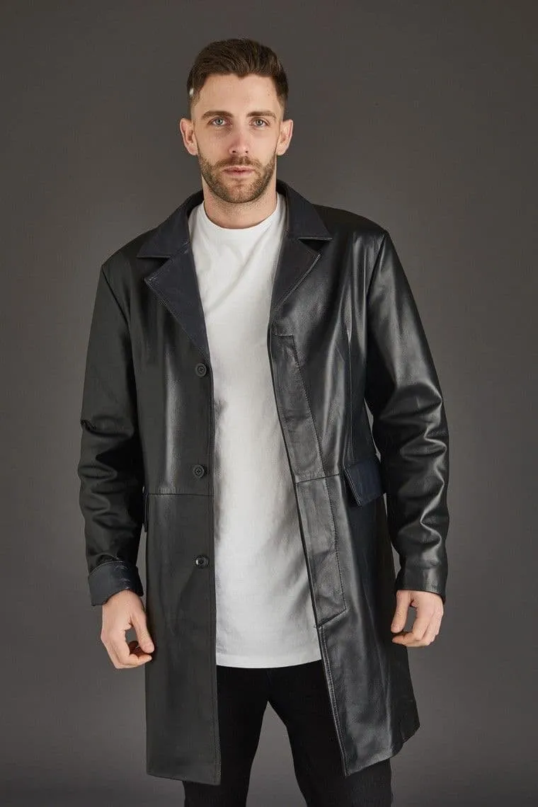 Men'S Leather Coat in Black :Cesar