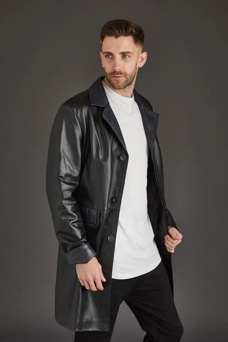 Men'S Leather Coat in Black :Cesar