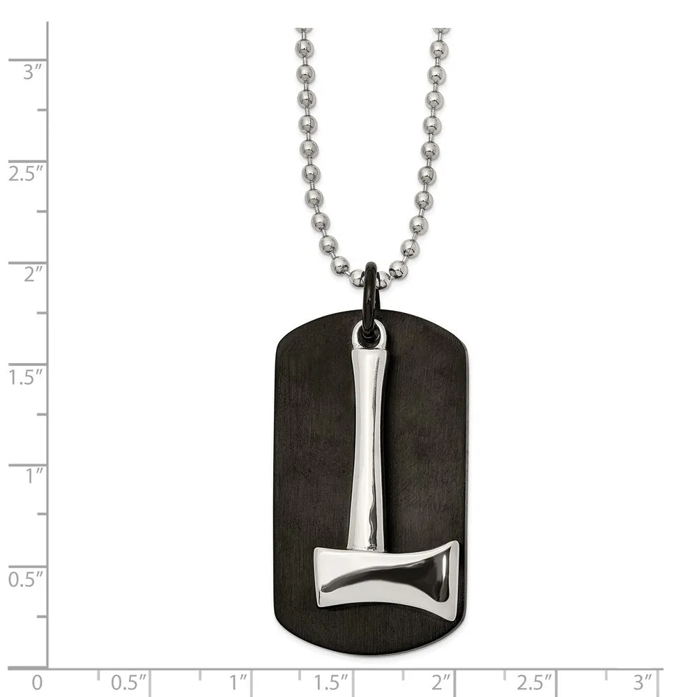 Men's Stainless Steel & Black Plated Axe & Dog Tag Necklace, 24 Inch