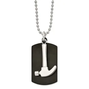 Mens Stainless Steel & Black Plated Hammer & Dog Tag Necklace, 24 Inch