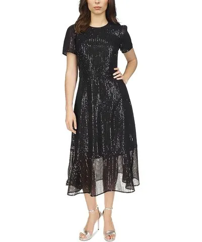 MICHAEL Michael Kors Womens Sequined Stripe Midi Dress