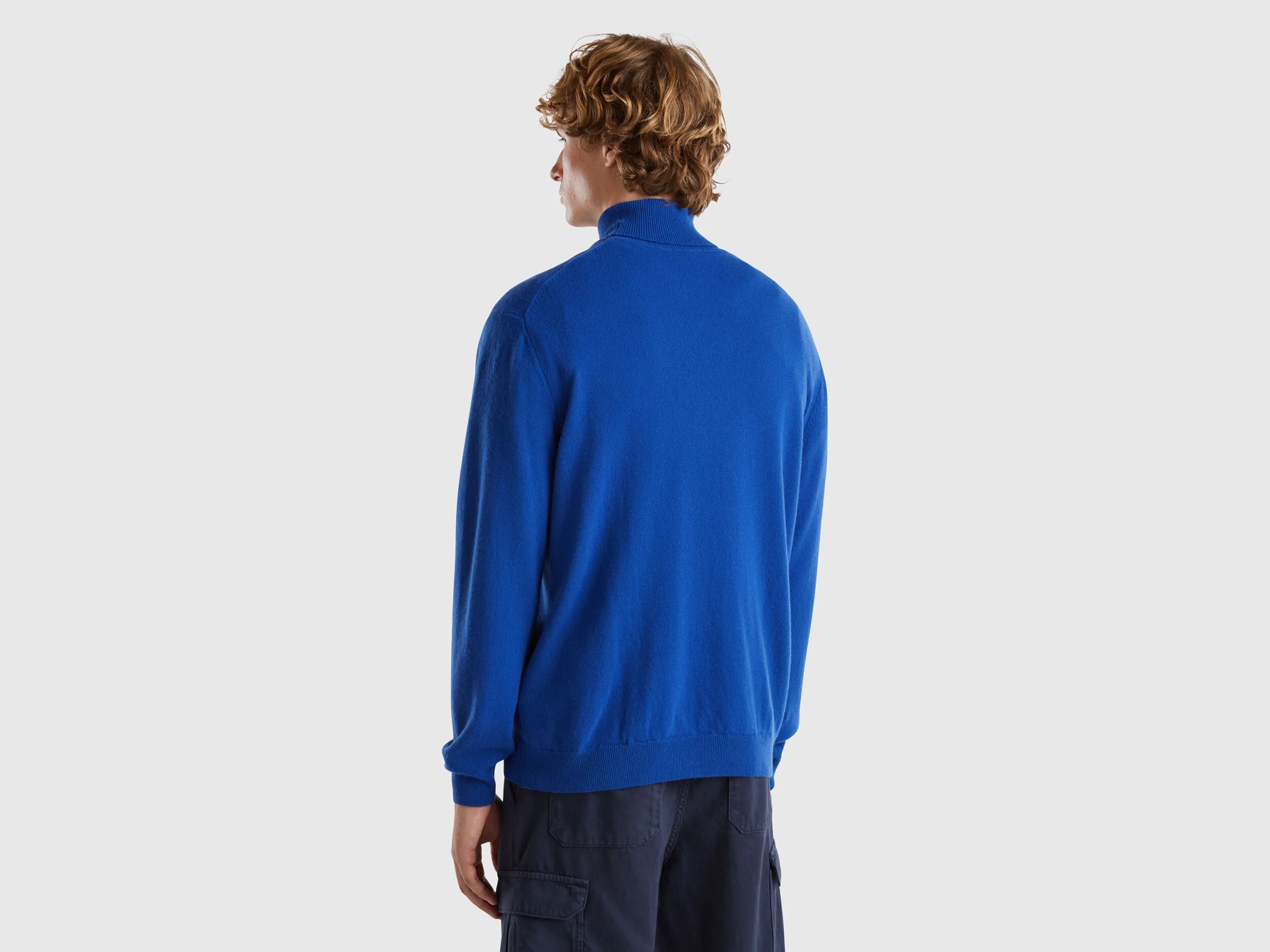 Midnight blue turtleneck in pure Merino wool - Dark Blue | Benetton