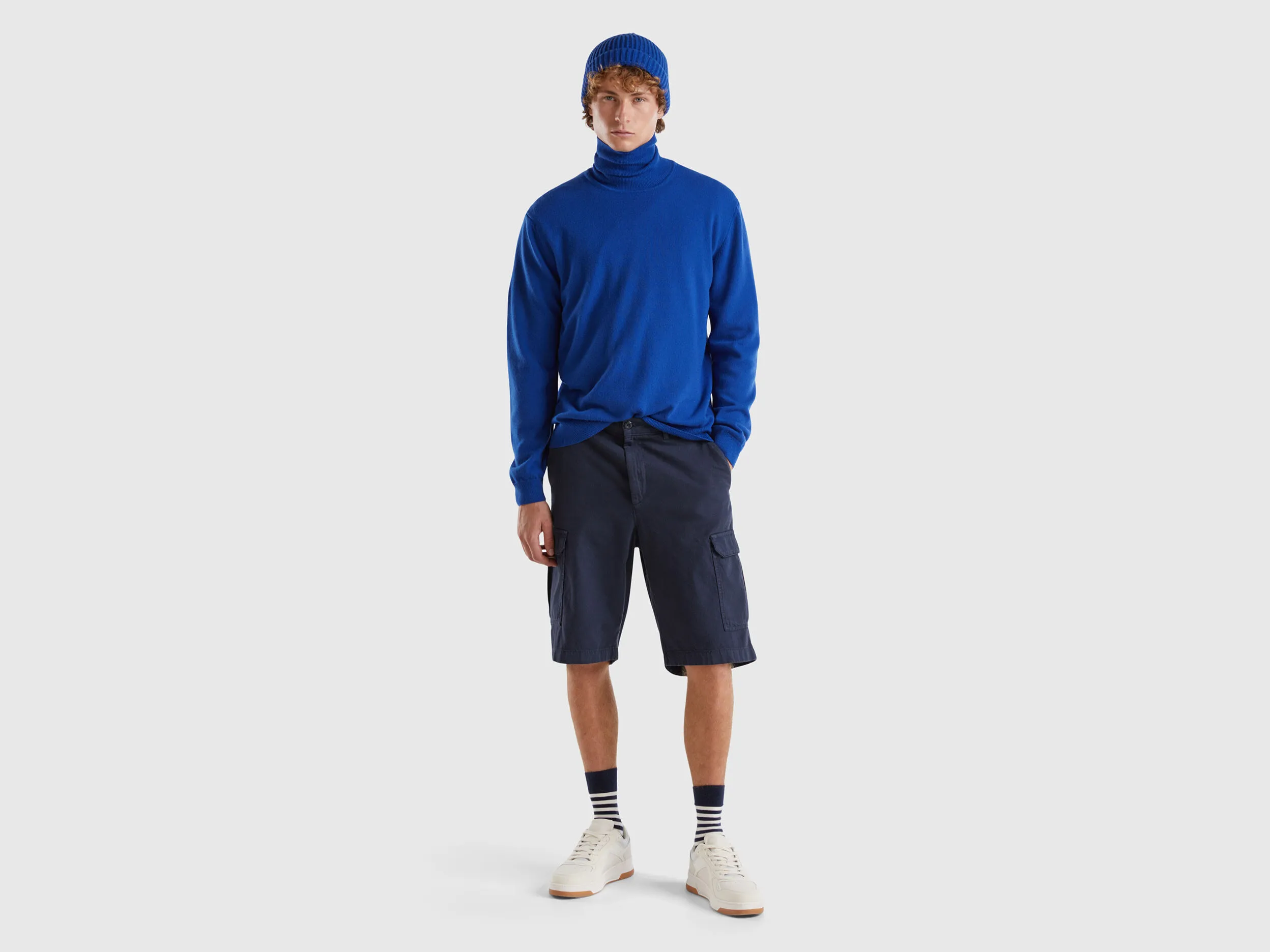 Midnight blue turtleneck in pure Merino wool - Dark Blue | Benetton