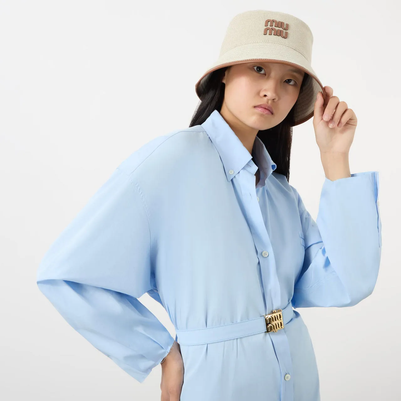 MIU MIU Logo Canvas Bucket Hat - Natural