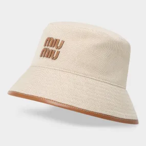 MIU MIU Logo Canvas Bucket Hat - Natural