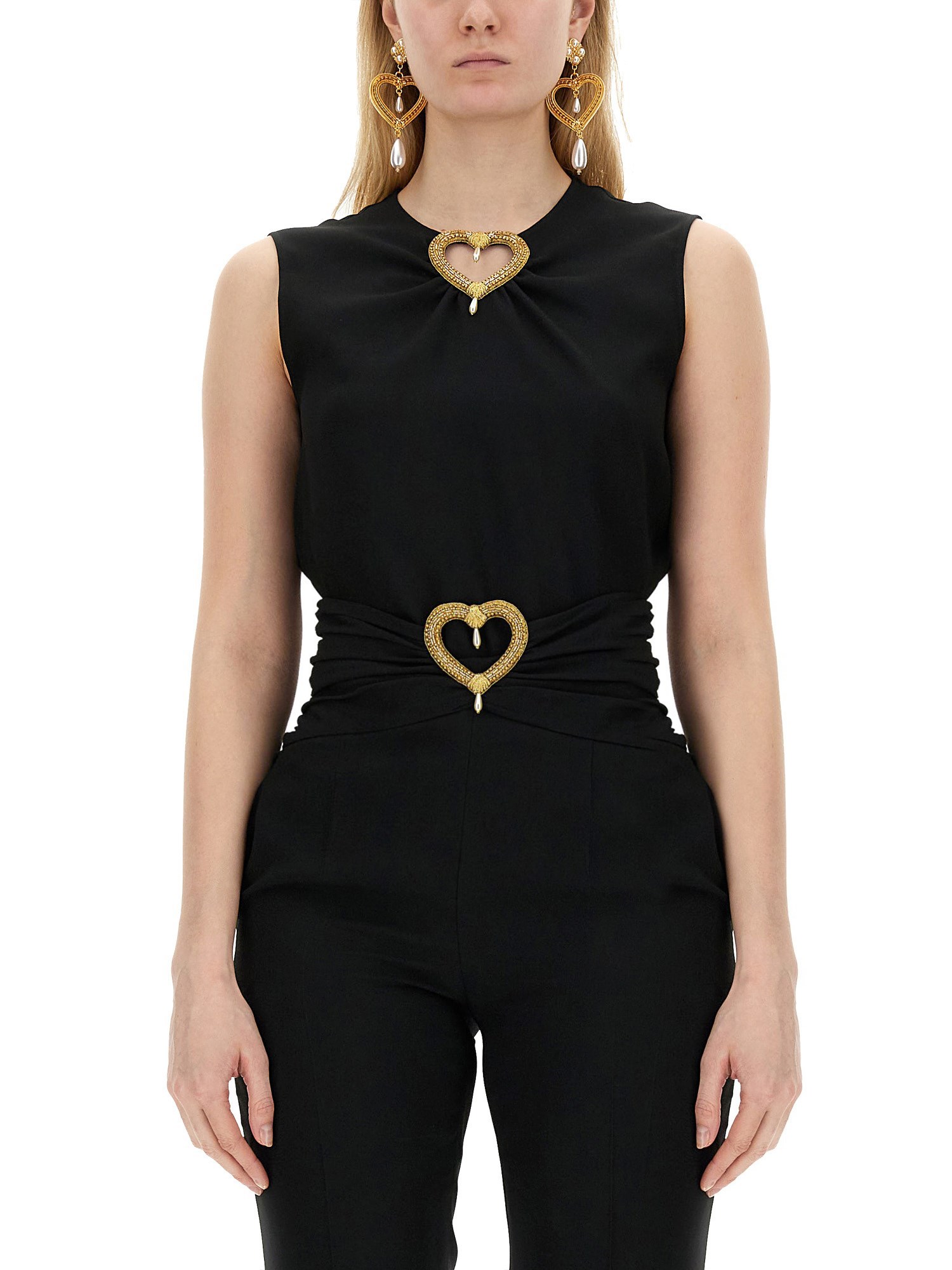 MOSCHINO    BLOUSE WITH ACETATE HEART APPLICATION