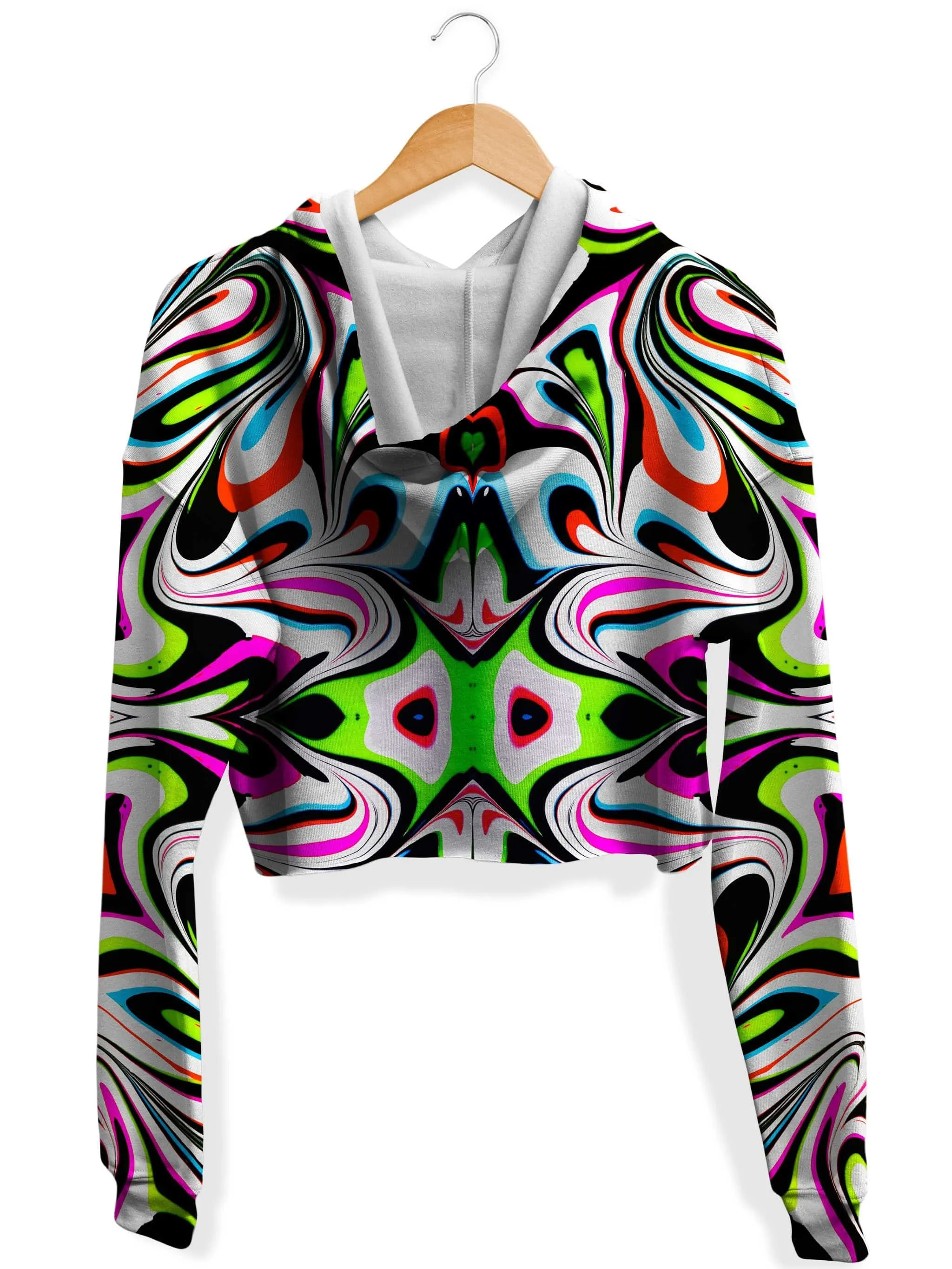 Neon Zebra Portal Fleece Crop Hoodie