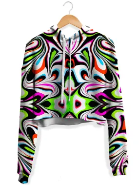 Neon Zebra Portal Fleece Crop Hoodie