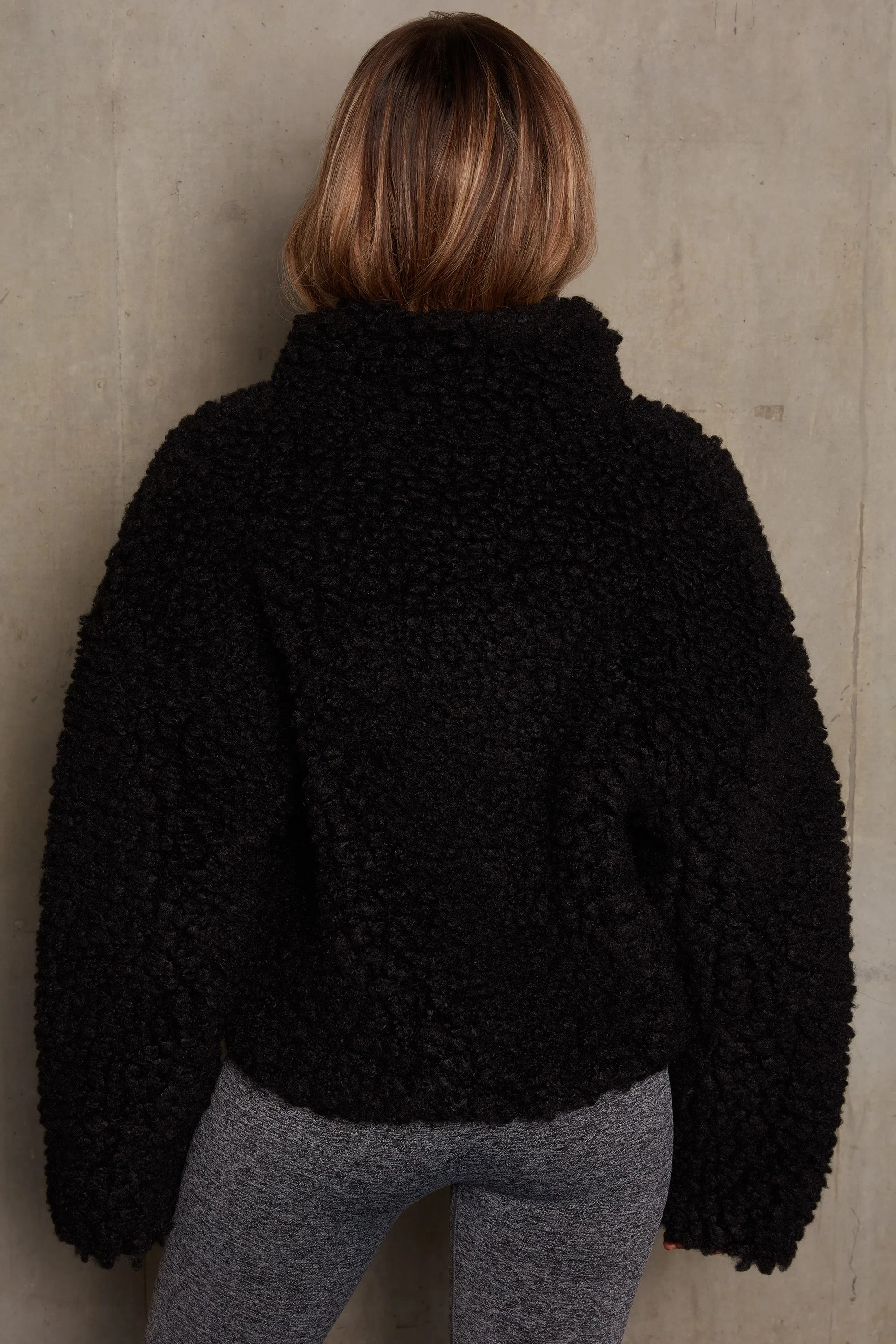 Oversized Boucle Teddy Coat in Black