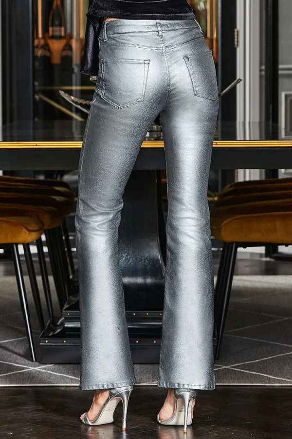 Petite Pewter Metallic Premium Kick Flare Jeans