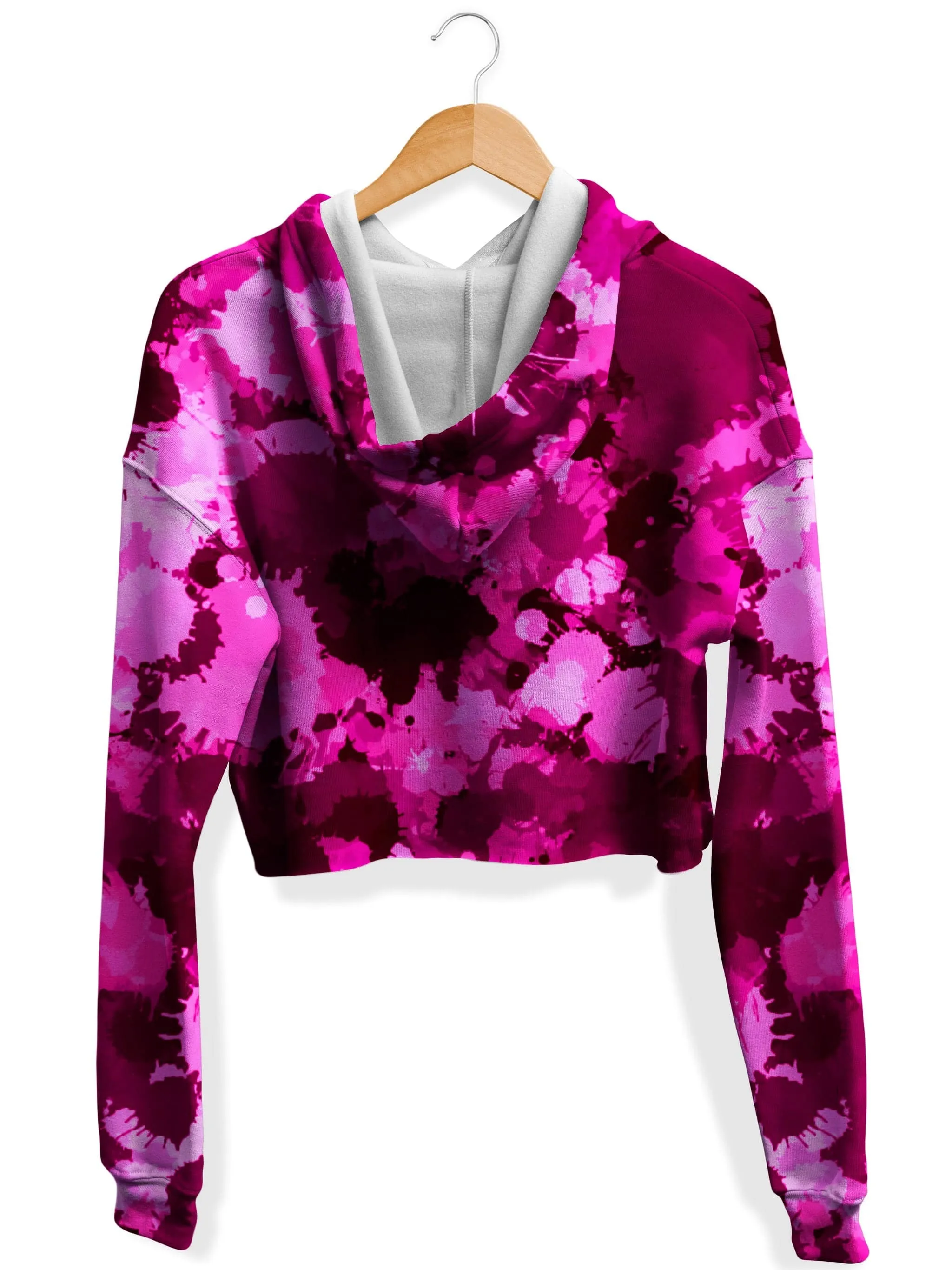 Pink Berry Paint Splatter Fleece Crop Hoodie