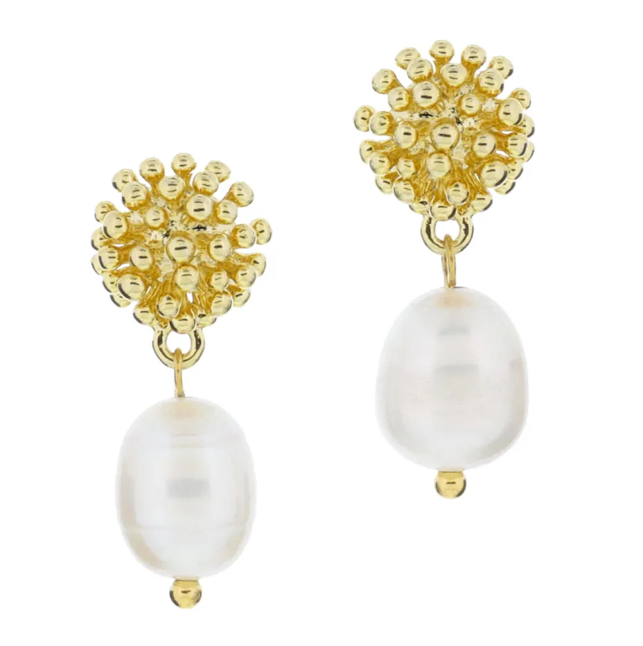 Pom Pom Pearl & Gold Earrings