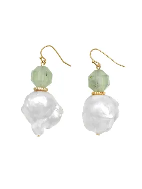 Prehnite with Baroque Pearl Hook Earrings EE002