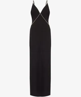 Pretty Lavish Womens Black Crystal-embellished plunge-neck stretch-woven maxi dress