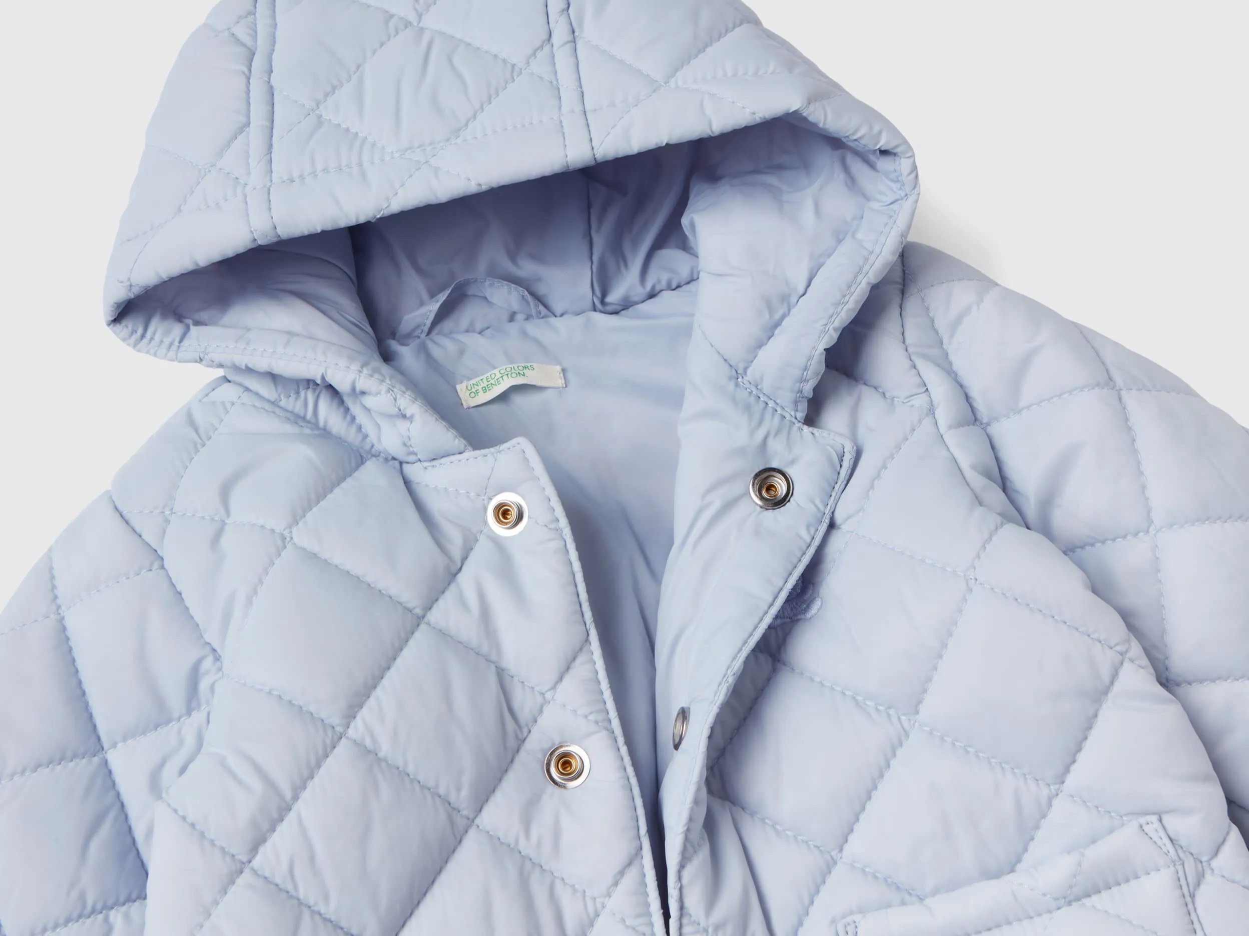 Quilted jacket with hood - Sky Blue | Benetton