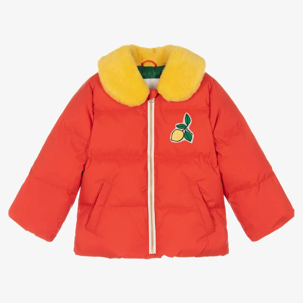 Red & Yellow Lemons Puffer Coat