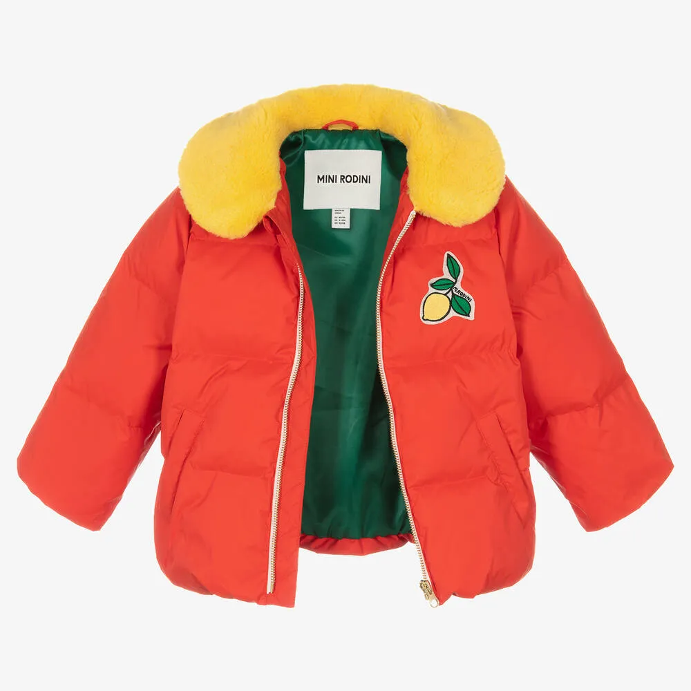 Red & Yellow Lemons Puffer Coat