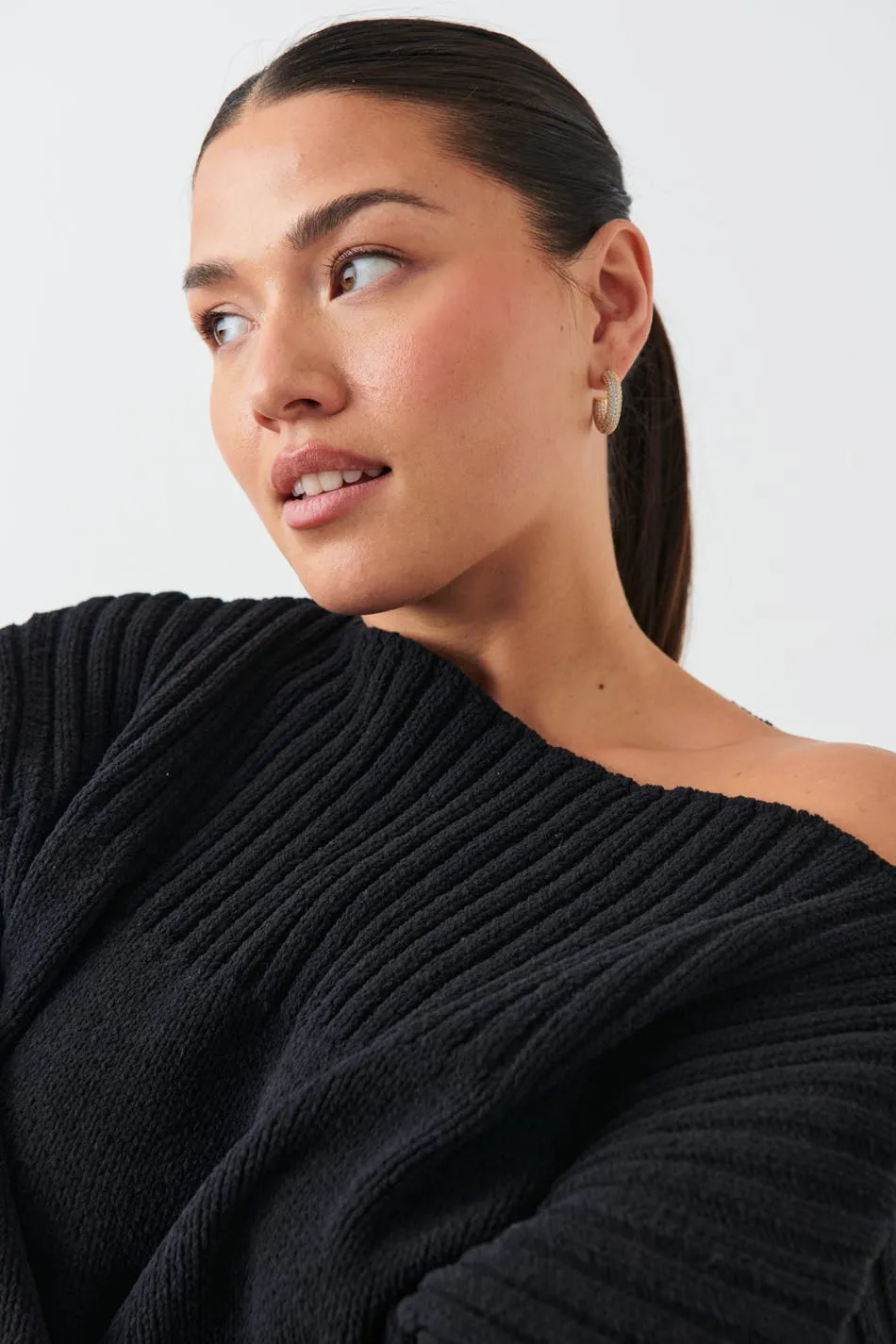 Rib boatneck knit sweater