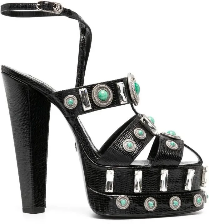 Roberto Cavalli gemstone-detail leather platform sandals Black