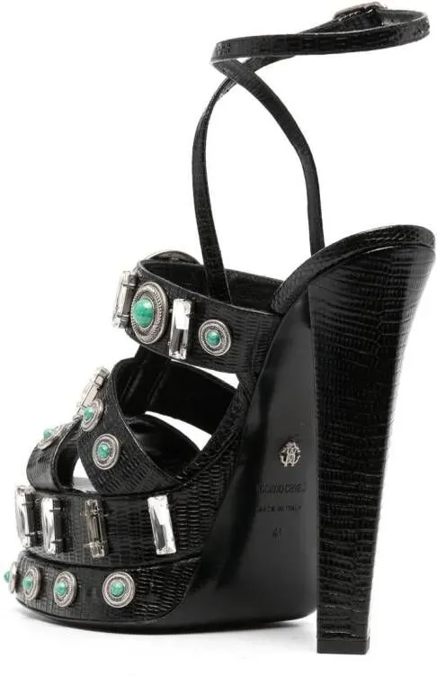 Roberto Cavalli gemstone-detail leather platform sandals Black