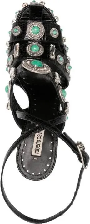 Roberto Cavalli gemstone-detail leather platform sandals Black