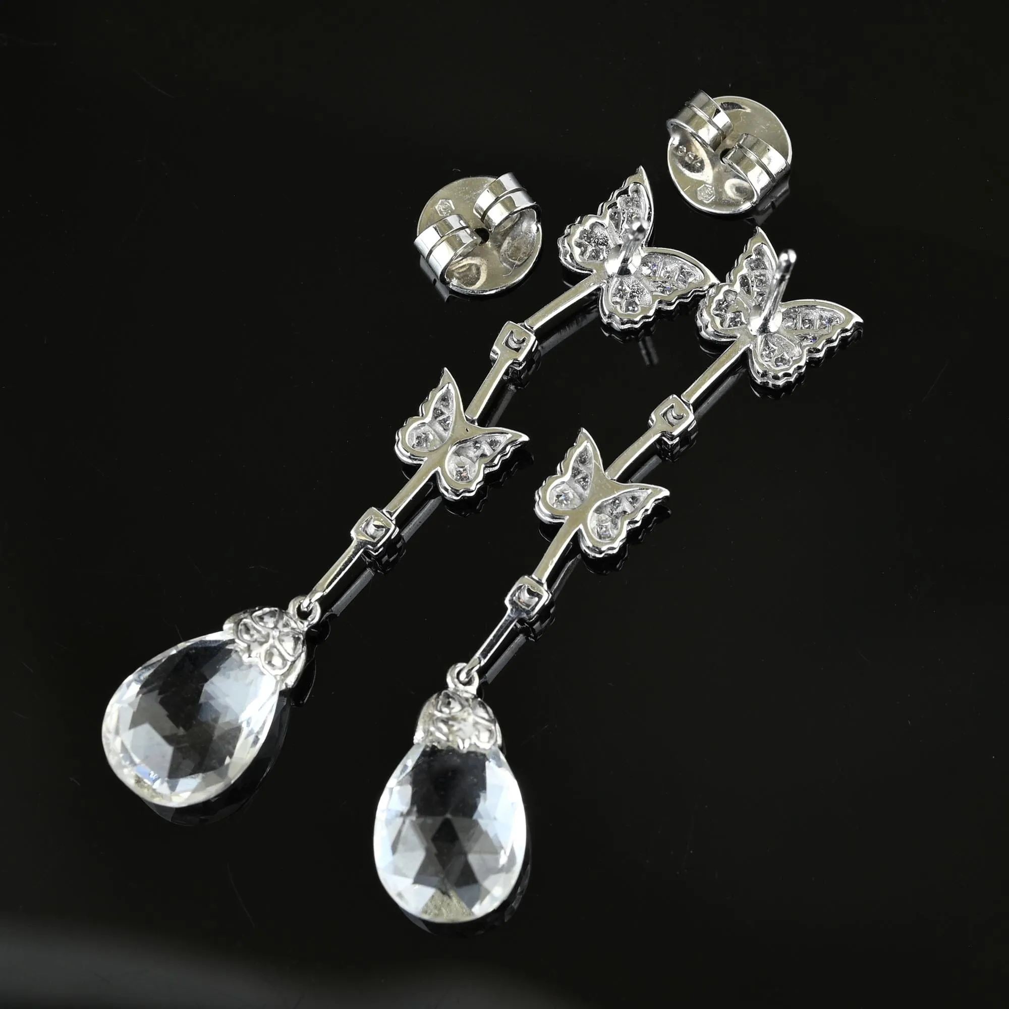 Rock Crystal Diamond Butterfly Earrings in 18K White Gold