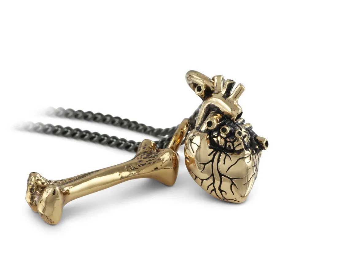 Small Anatomical Heart & Bone Necklace - Bronze