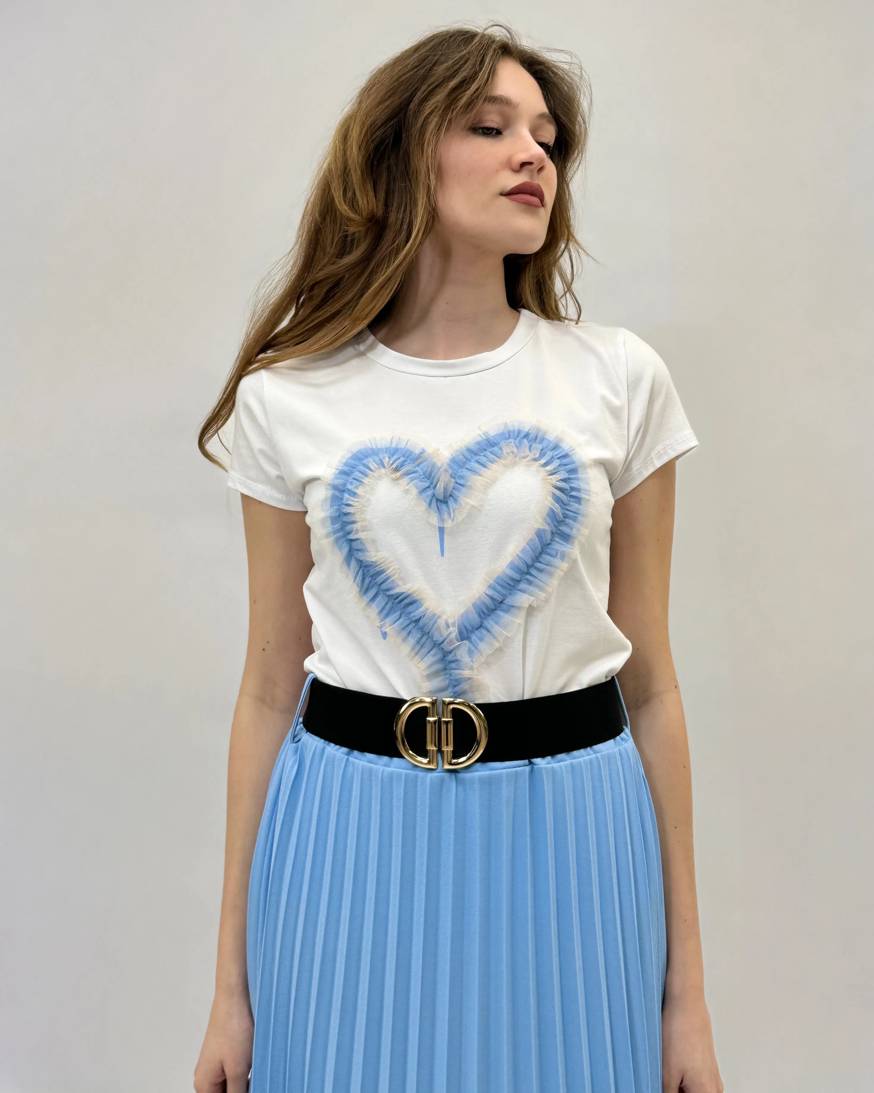 T-shirt con cuore in tulle