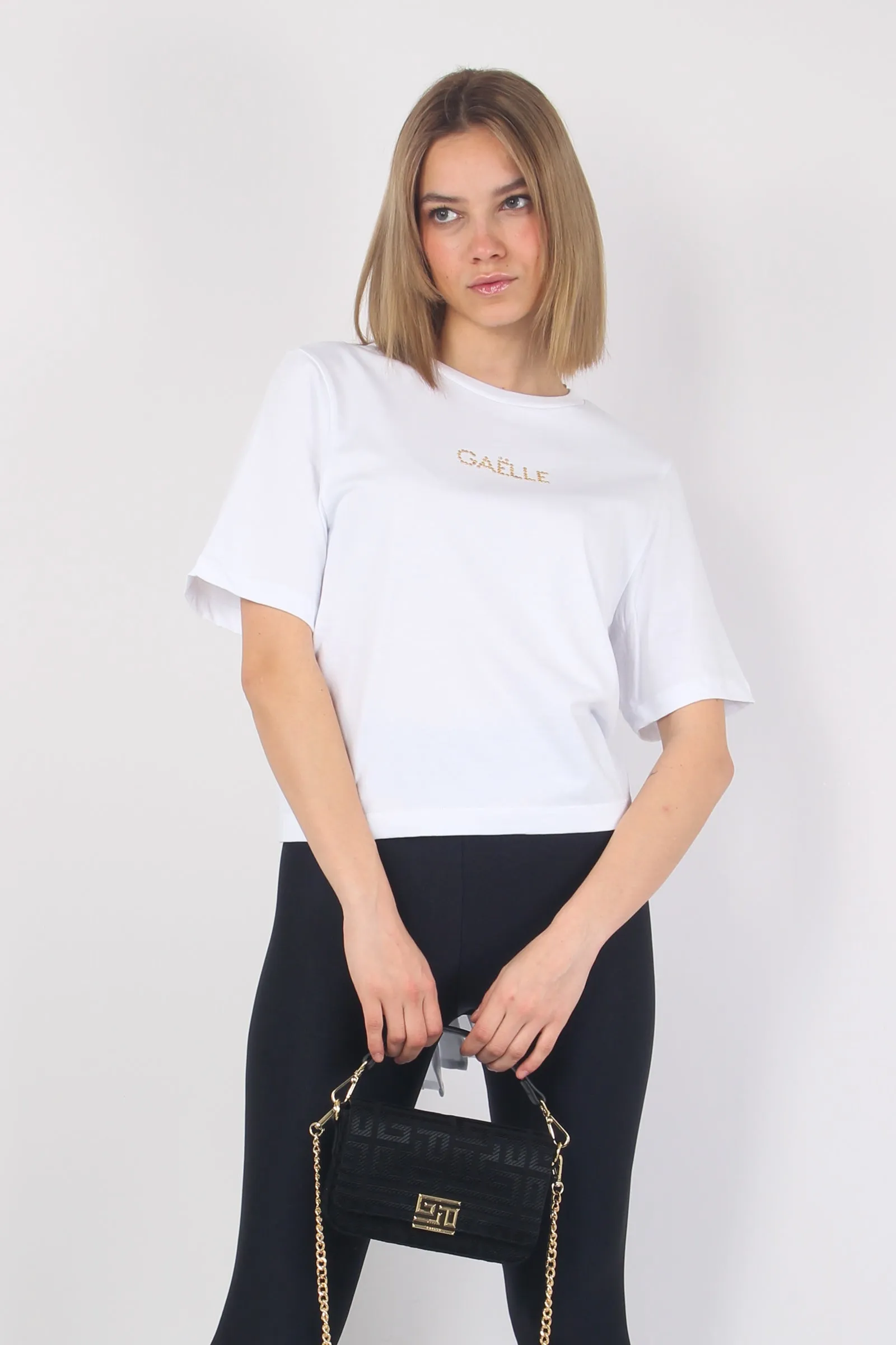 T-shirt Nodo Logo Strass Bianco