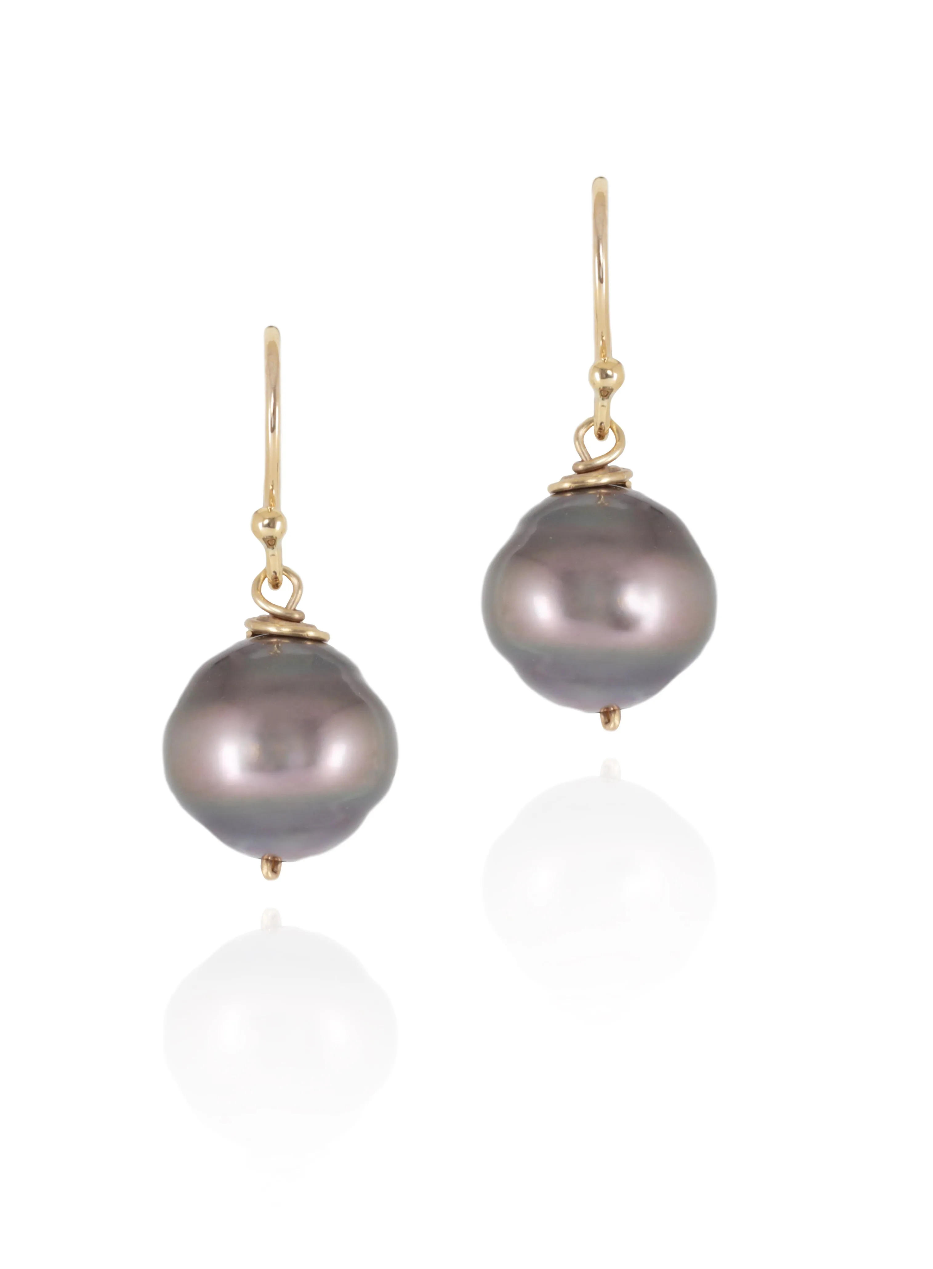 Tahitian Pearl Earrings with Yellow Gold Hooks