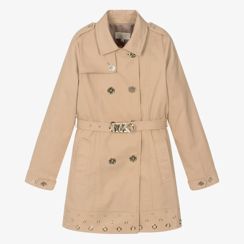 Teen Girls Beige Cotton Trench Coat