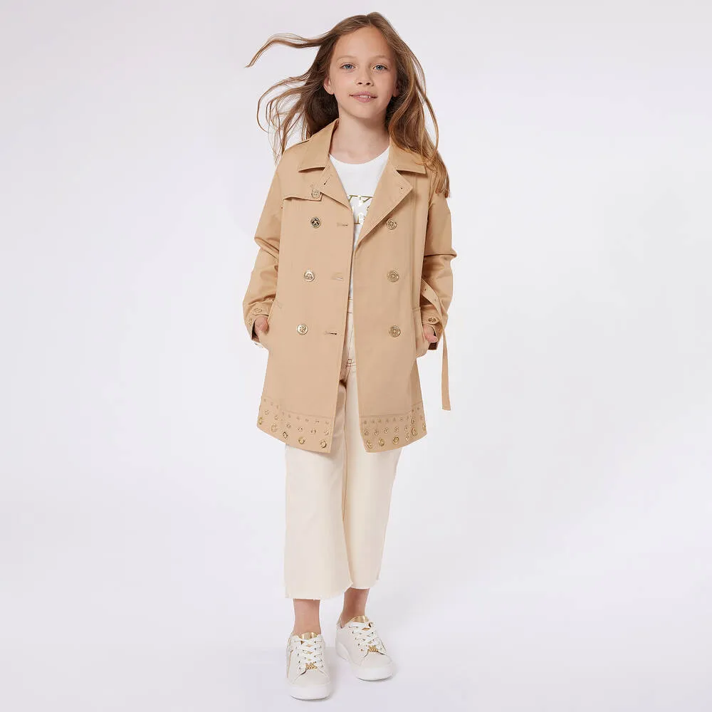 Teen Girls Beige Cotton Trench Coat