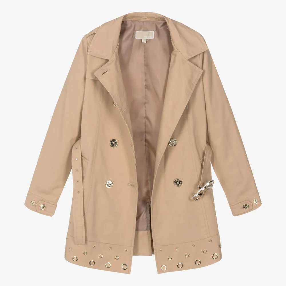 Teen Girls Beige Cotton Trench Coat