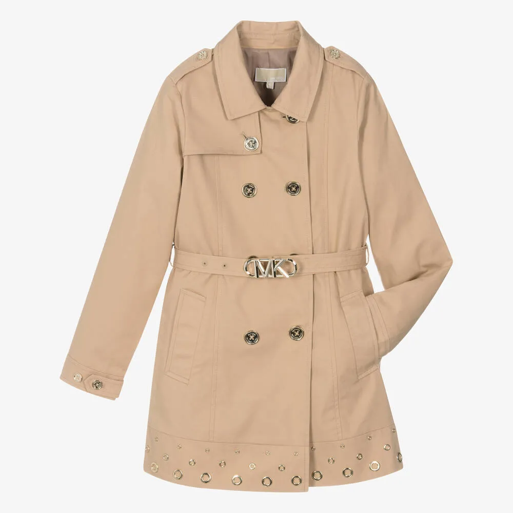 Teen Girls Beige Cotton Trench Coat